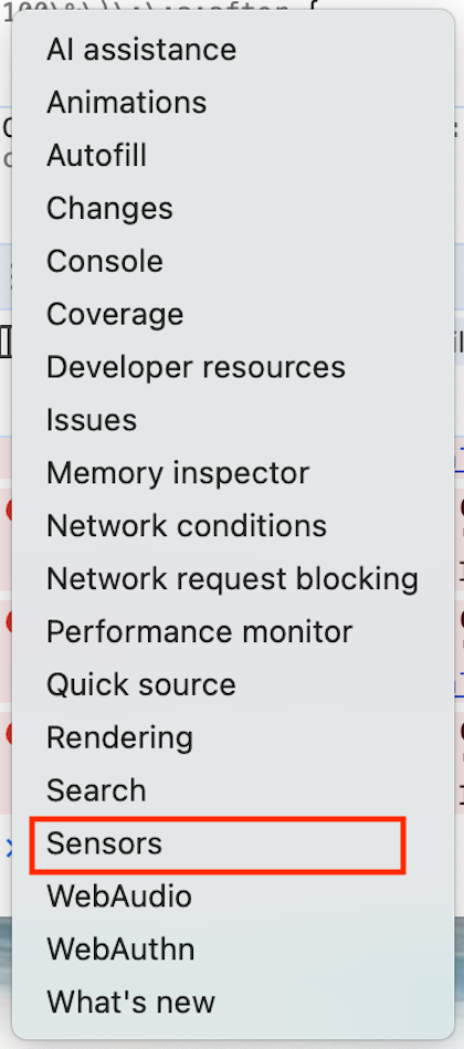 Chrome の開発者ツールにある Sensors パネル